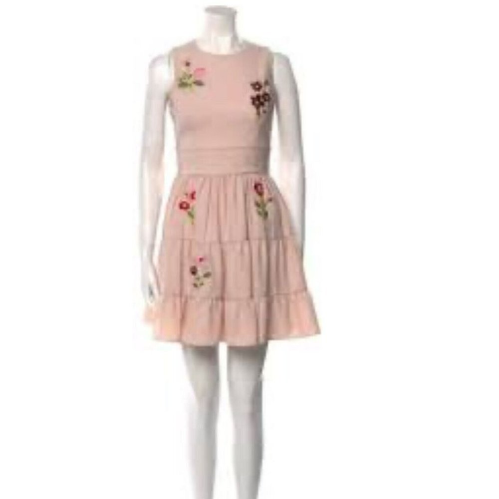 Kate Spade Midi Dress Floral Embroidered Ruffled Sleeveless Light Pink Size 12